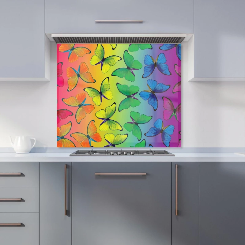 Image of Warren Reed - Designer Multicoloured Butterfly Pattern Kitchen Splashback in Green Size: 700mm x 650mm Green Unisex 700mm x 650mm