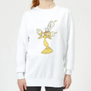 Image of Disney Beauty And The Beast Lumiere Distressed Womens Sweatshirt - White - XL