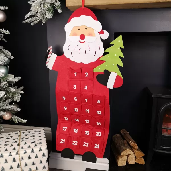 Image of 90cm Fabric Red and White Hanging Santa Advent Calendar Christmas Decoration