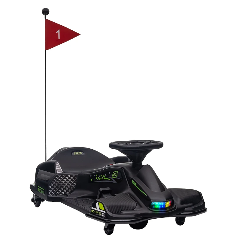 Image of HOMCOM 12V Electric Go Kart for Kids, Battery Powerd Ride on Drift Car with Music, Colorful LED Lights, Slow Start, for 8-12 Years Old Black