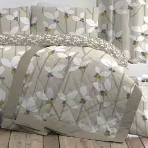 Image of Dreams & Drapes Malmo Floral Scandi Print Quilted Bedspread, Natural, 195 x 230 Cm