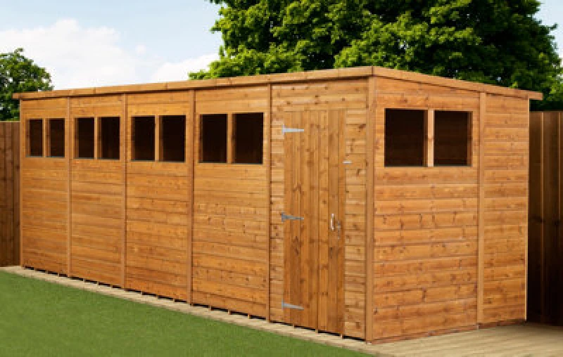 Image of Empire Sheds Empire Modular Pent 20X6 Dipped Treated Tongue And Groove Wooden Garden Shed With Windows (20' X 6' / 20ft X 6ft) (20X6)