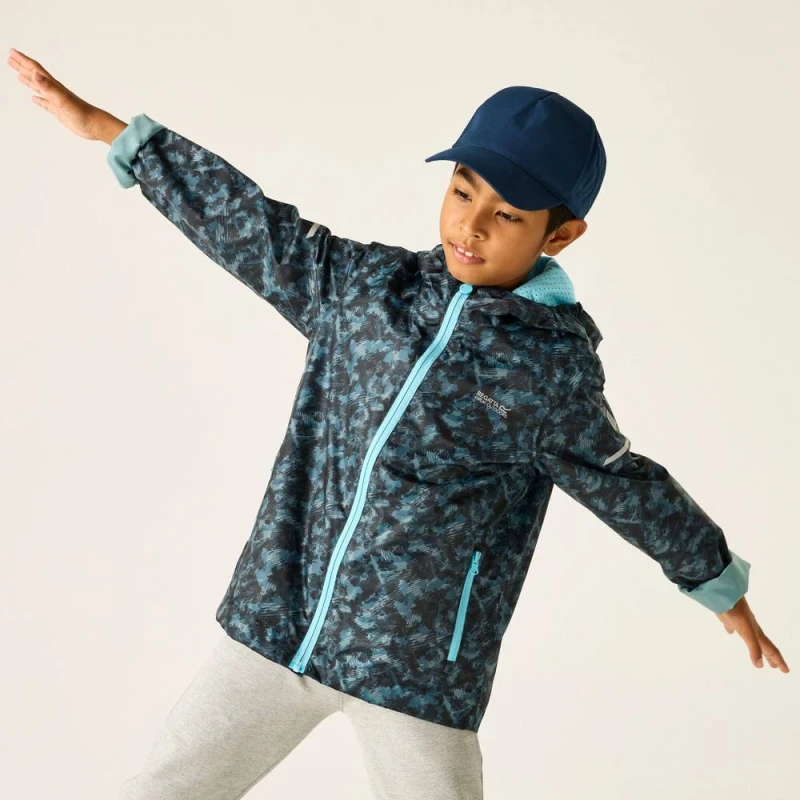 Image of Regatta Printed Lever Waterproof Shell Jacket in Mid Navy Size: 15-16 Years Mid Navy Unisex 15-16 Years