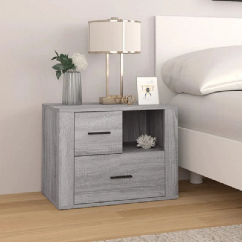 Image of Vidaxl Bedside Cabinet Grey Sonoma 60X36X45cm Engineered Wood Bedside Cabinets