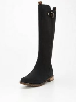 Image of Barbour Rebecca Suede Leather Flat Knee High Boot - Black, Size 6, Women