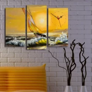 image of 3PATCS-1 Multicolor Decorative Canvas Wall Clock (3 Pieces)