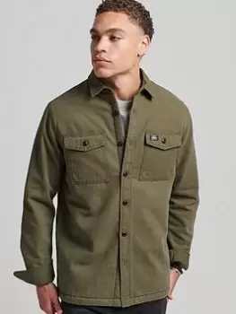 Image of Superdry Vintage Borg Lined Overshirt, Green, Size 2XL, Men