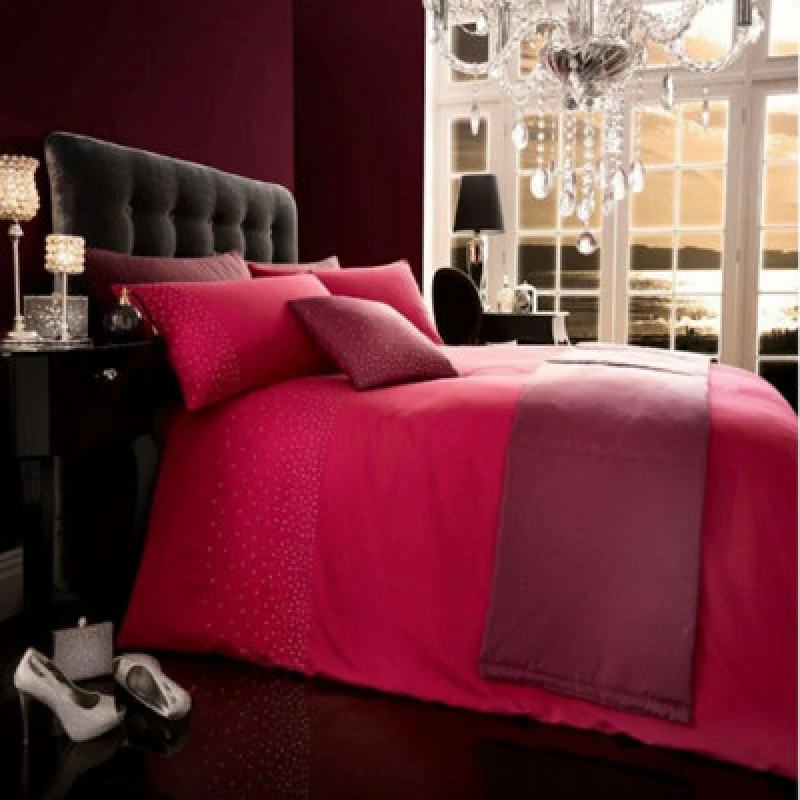 Image of Smart Living Smart Living Diamante 5PC Complete Bedding Set Duvet Cover, Pillow Pair, Cushion Cover, Bed Runner in Fuchsia Size: King Fuchsia King U