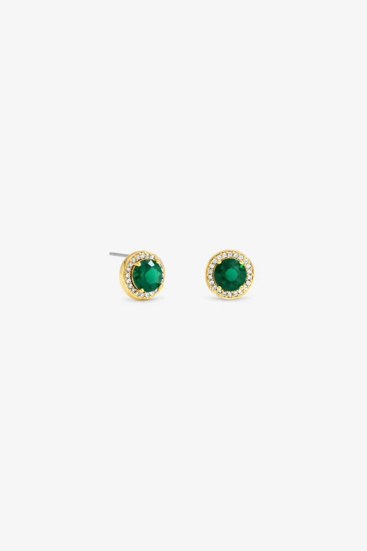 Image of Jon Richard Womens Gold Plated Cubic Zirconia Emerald Halo Stud Earrings Gold Female One Size