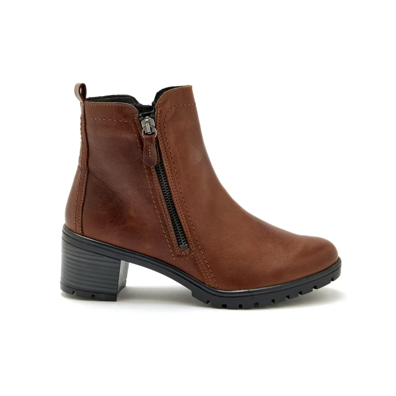 Image of Pediconfort Leather ankle boots with double zipper For Her Pediconfort Marron Female 37
