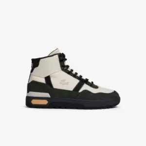 Image of Mens Lacoste T-Clip Winter Mid Textile and Leather Trainers Size 10 UK Off White & Dark Green