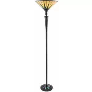 image of 1.7m Tiffany Uplight Floor Lamp Black & Multi Colour Stained Glass Shade i00010