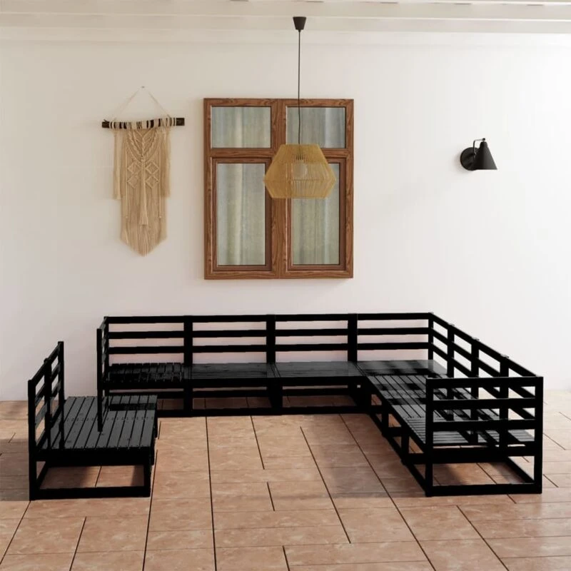 Image of VIDAXL 9 Piece Garden Lounge Set Black Solid Pinewood Vidaxl 8720286469613