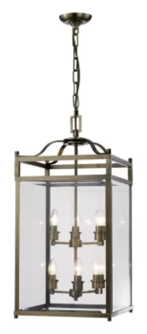 Image of Aston Ceiling Pendant Lantern 6 Light Antique Brass, Glass