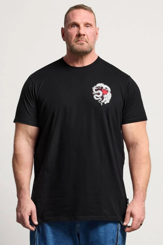Image of BadRhino Mens Extra Long Japanese Animal Graphic T-Shirt in Black Size: 7-8XL Black Male 7-8XL