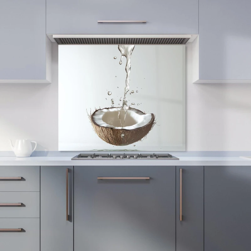 Image of Warren Reed - Designer Splashing Coconut: A Fluid Moment Kitchen Splashback Size: 600mm x 750mm Multicolor Unisex 600mm x 750mm