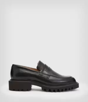 Image of AllSaints Womens Lola Leather Loafers, Black, Size: UK 3/US 6/EU 36