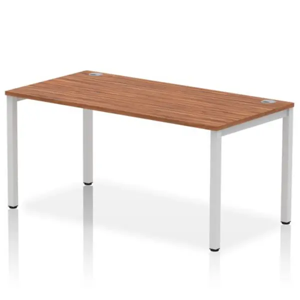 Image of Impulse Bench Single Row 1600 Silver Frame Office Bench Desk Walnut