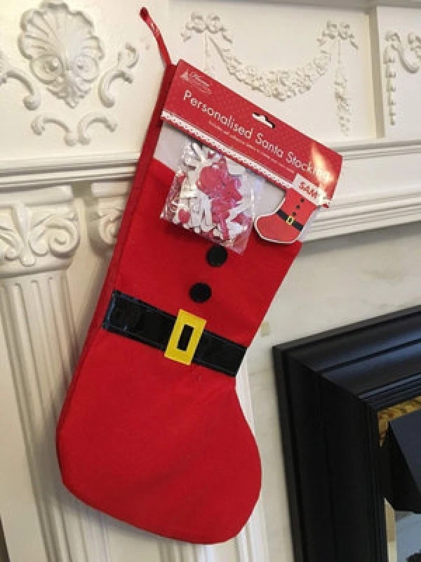 Image of Shatchi Christmas Santa Stocking with Self Adhesive Letters Red
