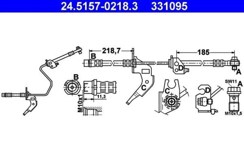 Image of ATE 24.5157-0218.3 Brake Hose with banjo bolt, with pipe Brake Hose (83)