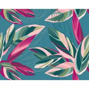 Image of Botanical Calathea Leaves Blue Wall Mural - 3.5m x 2.8m
