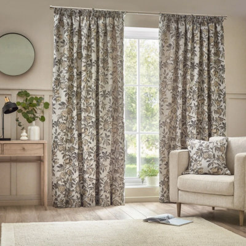 Image of Pomegranate Pencil Pleat Curtains Natural, Natural / 117 x 137cm