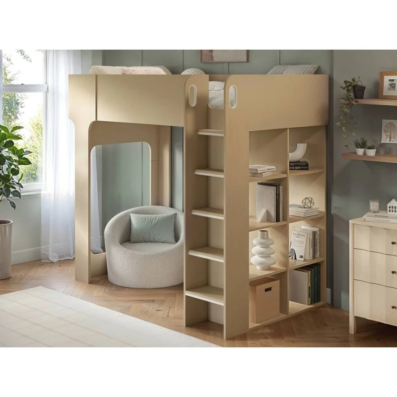Image of Flair Leo High Sleeper with Storage Scandi Light Oak Size: Single Light Oak Unisex Single