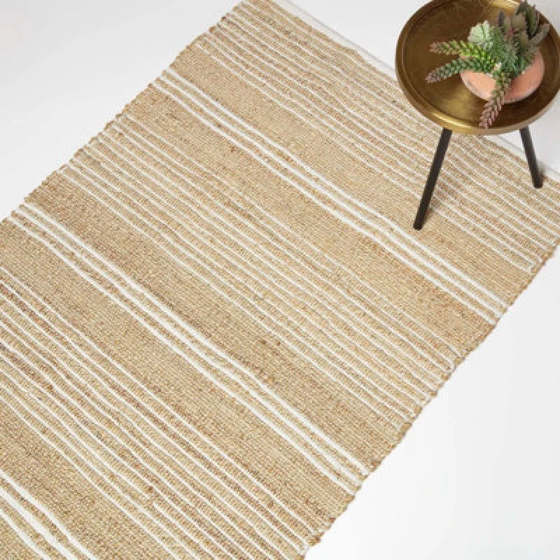 Image of Homescapes Arlyn Natural Striped Handwoven Jute Rug, 90 X 150 Cm