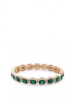 Image of Jon Richard Gold Crystal And Emerald Rectangle Stretch Bracelet
