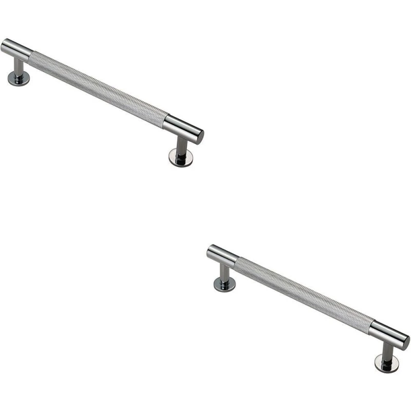 Image of Loops 2x Knurled Bar Door Pull Handle 190 x 13mm 160mm Fixing Centres Chrome Multi unisex