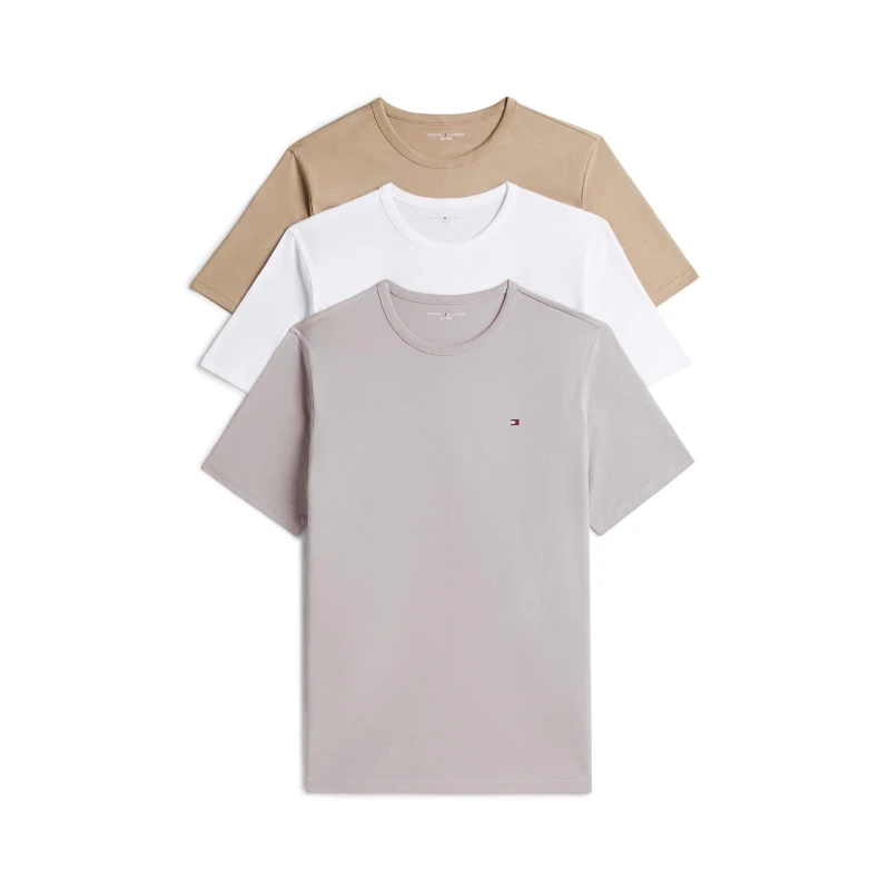 Image of Tommy Hilfiger 3 Pack Short Sleeve T-Shirt Silvr/Taupe/Wht male S