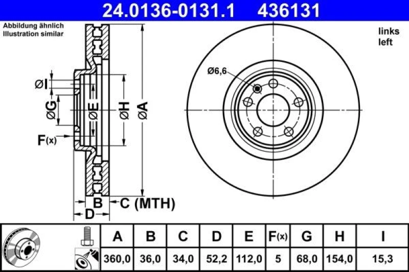 Image of Brake disc ATE 24.0136-0131.1