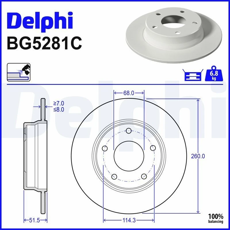 Image of DELPHI Brake disc DELPHI BG5281C