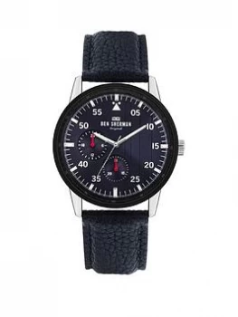 image of Ben Sherman Navy Leather Strap with Navy Sunray Dial, One Colour, Men