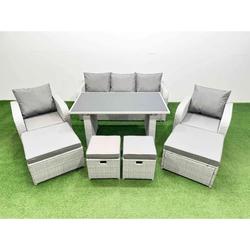 Image of Fimous 9 Seater Patio Garden Furniture Sets with 4 Stools Light Grey Light Grey Unisex