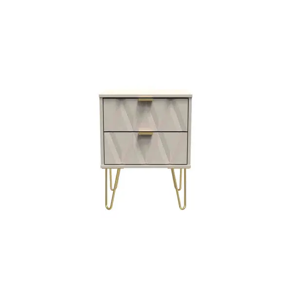 image of Welcome Furniture Ready Assembled Diamond 2 Drawer Bedside Cabinet In Kashmir Matt