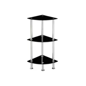 image of Modernique - Glass Shelf Tier Storage Unit, Corner in Black or Clear Glass with Chrome Stand, Shelving Unit (Black, Tier 5) - Black