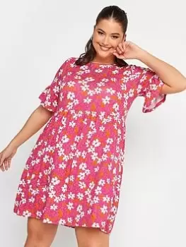 Image of Yours Smock Floral Tunic Dress - Pink, Size 18, Women