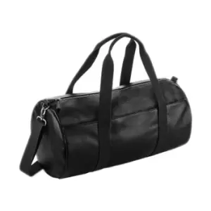 Image of BagBase Faux Leather Barrel Bag (One Size) (Black)