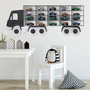 Kamyon - White, Black White Black Decorative MDF Wall Shelf