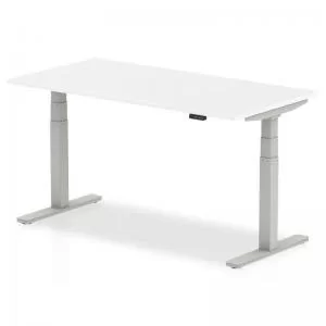 Image of Air 1600 x 800mm Height Adjustable Desk White Top Silver Leg