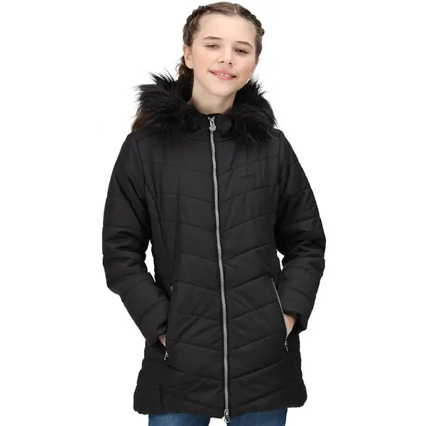 image of Regatta Girls Fabrizia Padded Warm Hooded Parka Jacket 11-12 Years - Chest 75-79cm (Height 146-152cm) Black RKN118G-800-11