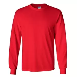 Gildan Mens Plain Crew Neck Ultra Cotton Long Sleeve T-Shirt (XL) (Red)