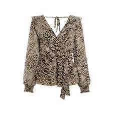 image of Quiz Khaki Chiffon Animal Print Peplum Top - 8