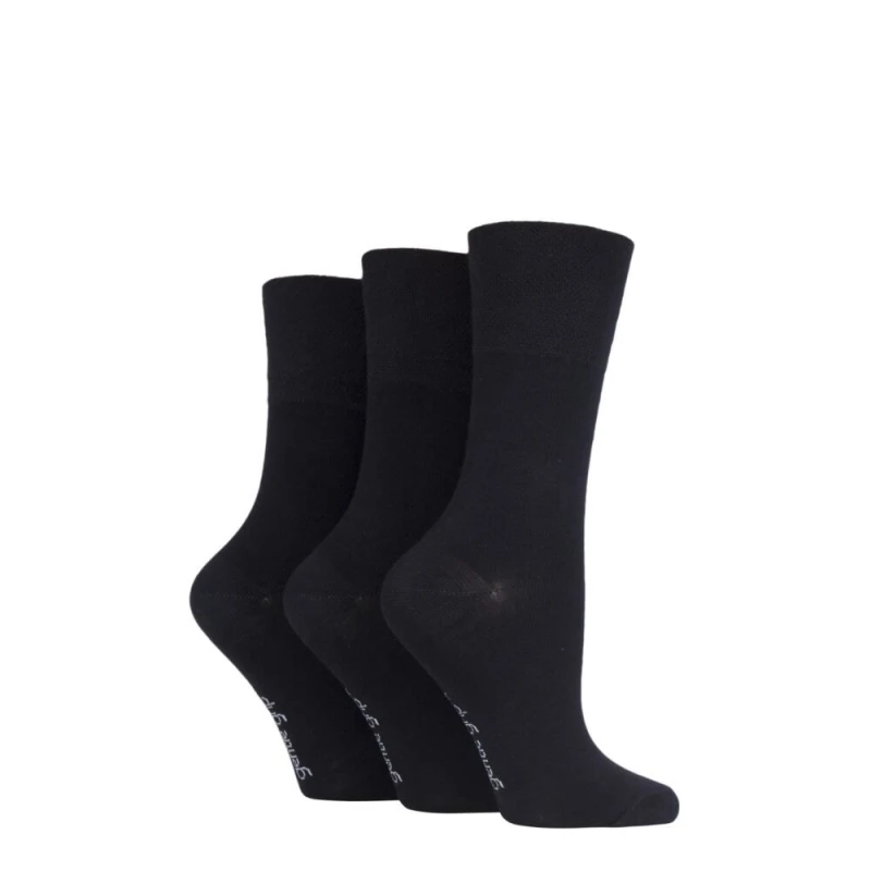 Image of SOCKSHOP Gentle Grip 3 Pair Plain Bamboo Socks Black female