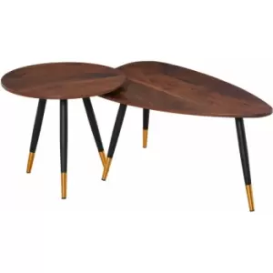 Image of Coffee Table Set of 2 Nesting End Side Tables Living Room Home Office - Walnut - Homcom