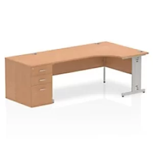 image of Dynamic Wave Right Hand Office Desk Oak MFC Cable Managed Cantilever Leg Grey Frame Impulse 2230/1200 x 800/600 x 730mm