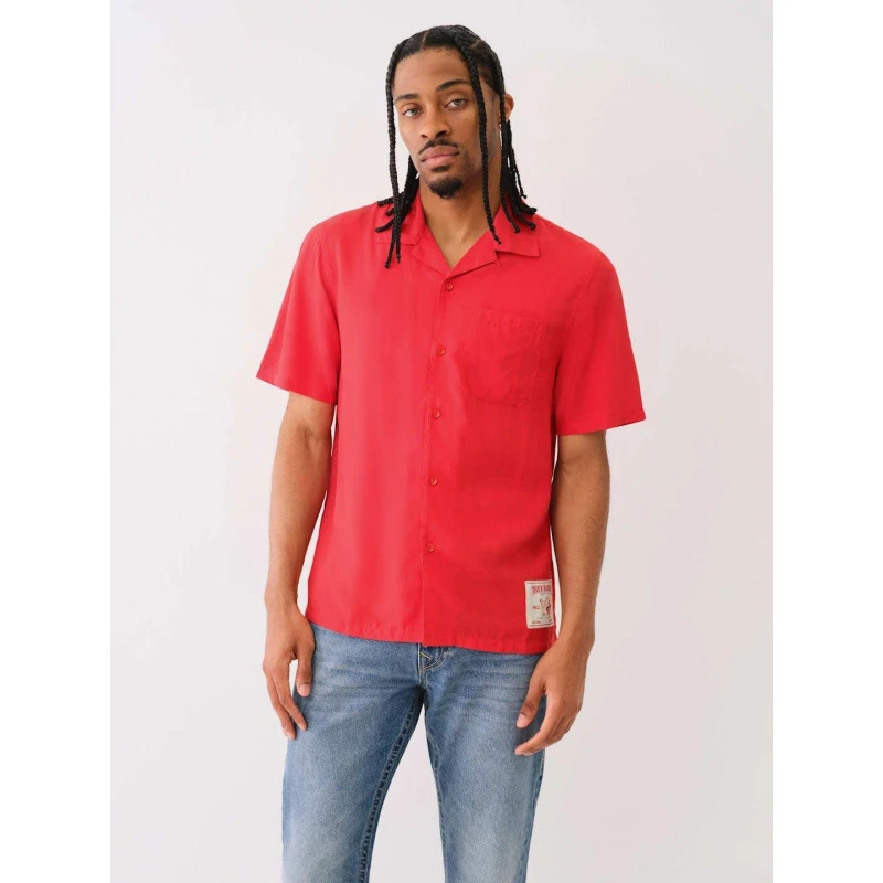 Image of True Religion Mens Camp Collar Short-Sleeve Plain Shirt Lava male XS