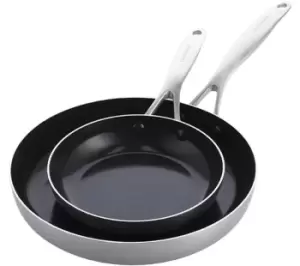 image of GREENPAN Geneva CC004783-001 2 Piece Non-stick Frying Pan Set - Stainless Steel