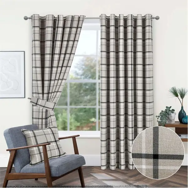 Image of Home Curtains Hudson Woven Check Eyelet Curtains Curtains 45x48 Red 85723508000